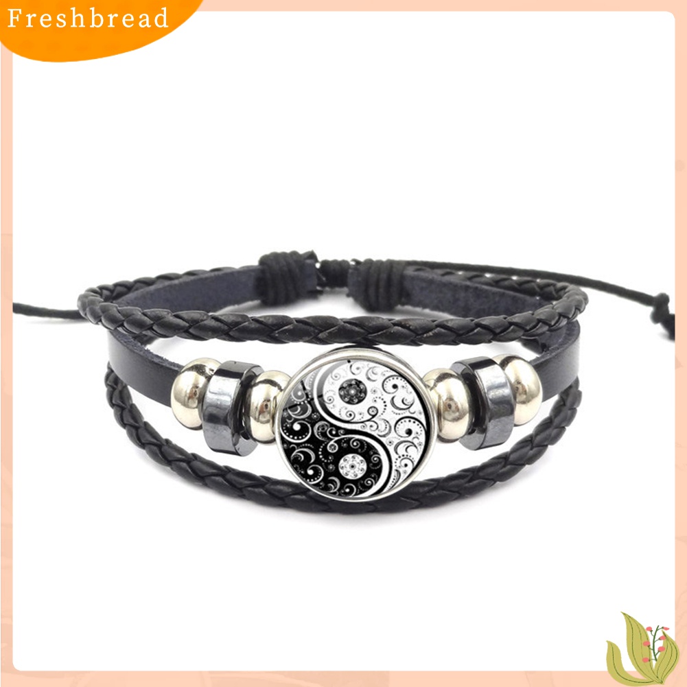 Terlaris Vintage Unisex Yin Yang Pattern Multi-layer Faux Leather Adjustable Bracelet