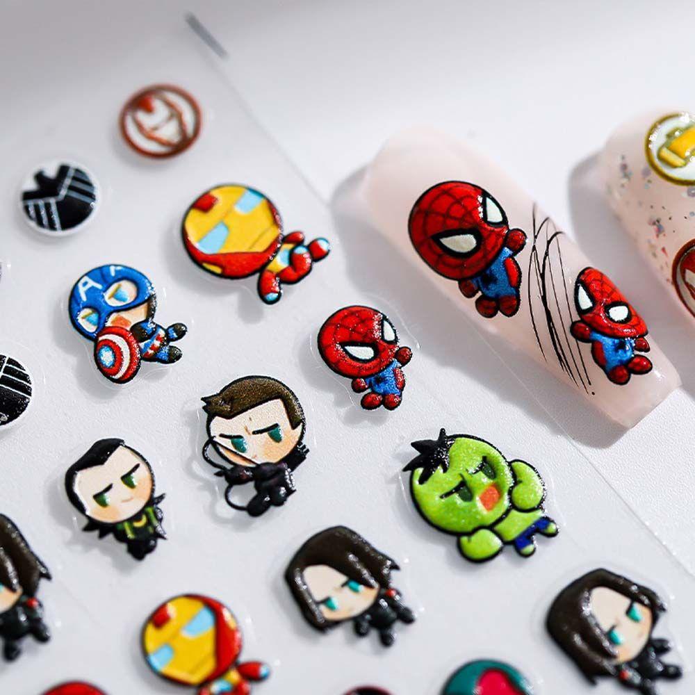 Needway   Kartun Stiker Kuku Wanita Fashion Smiley Bunga Avengers Perekat Diri Nail Art Dekorasi