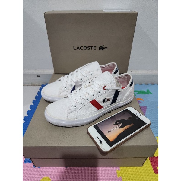 Sepatu Lacoste Sideline Oly 120 1 CFA White Navy Red Original New