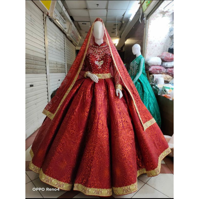 GAUN PENGANTIN ALA HINDIA//GAUN MUSLIMAH//GAUN WEDDING BELIMBING MUSLIM MEWAH MODERN//GAUN