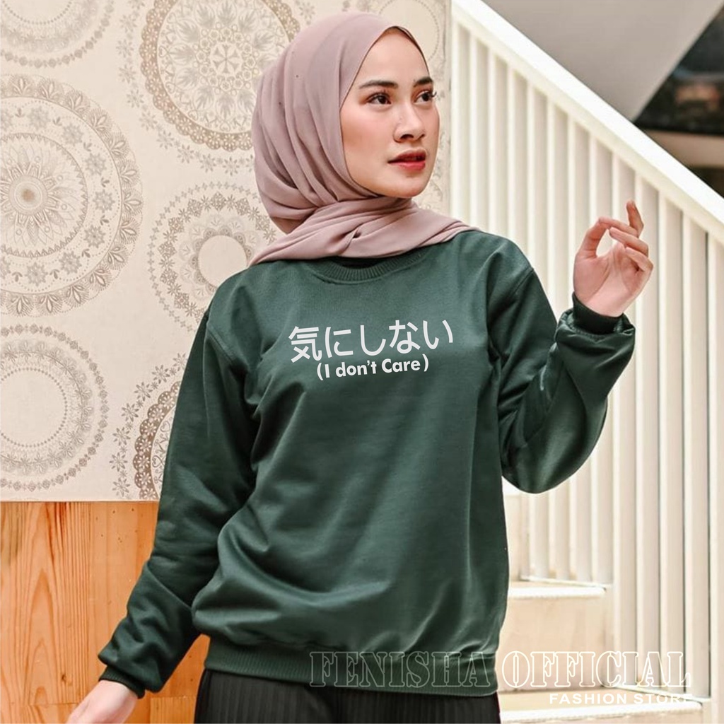 FenishaStore I DONT CARE Sweater Crewneck Wanita Lengan Panjang Size M-L-XL-XXL Bisa Bayar Ditempat COD