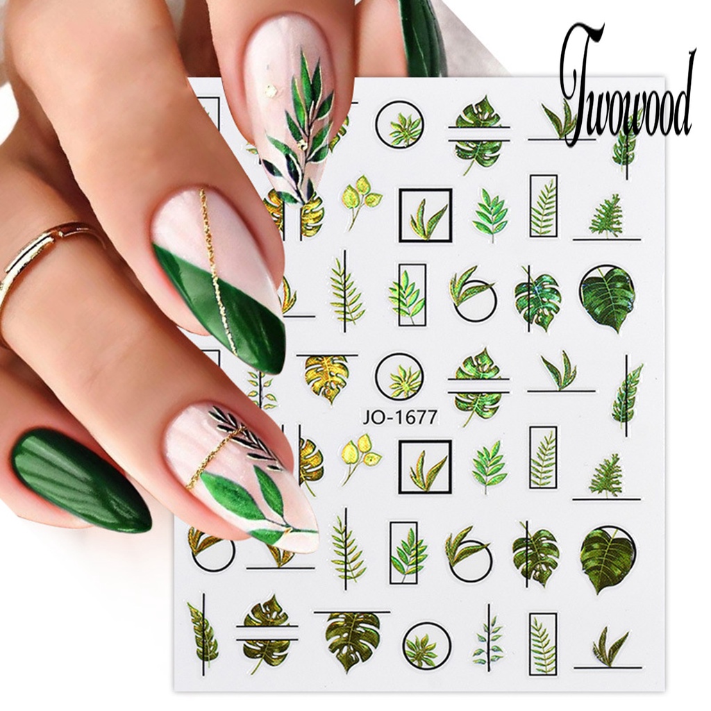 Twowood Stiker Kuku Tahan Air Motif Bunga Untuk Nail Art DIY