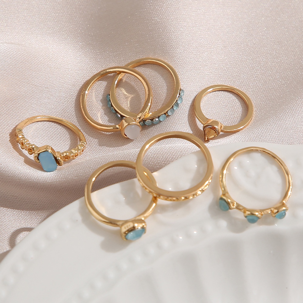 7pcs / Set Cincin Berlian Imitasi Bentuk Tetesan Air Gaya Simple Untuk Aksesoris Perhiasan