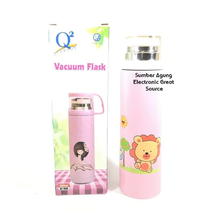 Termos Vaccum Flask 7050 Q2 500ml Pink Dengan Gelas Thermos Panas Ding