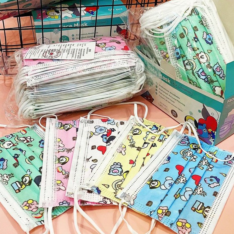 ♥TMALL88♥ Masker Earloop Anak Variasi K-POP Isi 50Pcs / 3Ply Kids Child mask