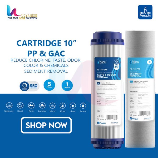 Paket Catridge 10 Penguin PP &amp; GAC Filter Kotoran Penjernih Air