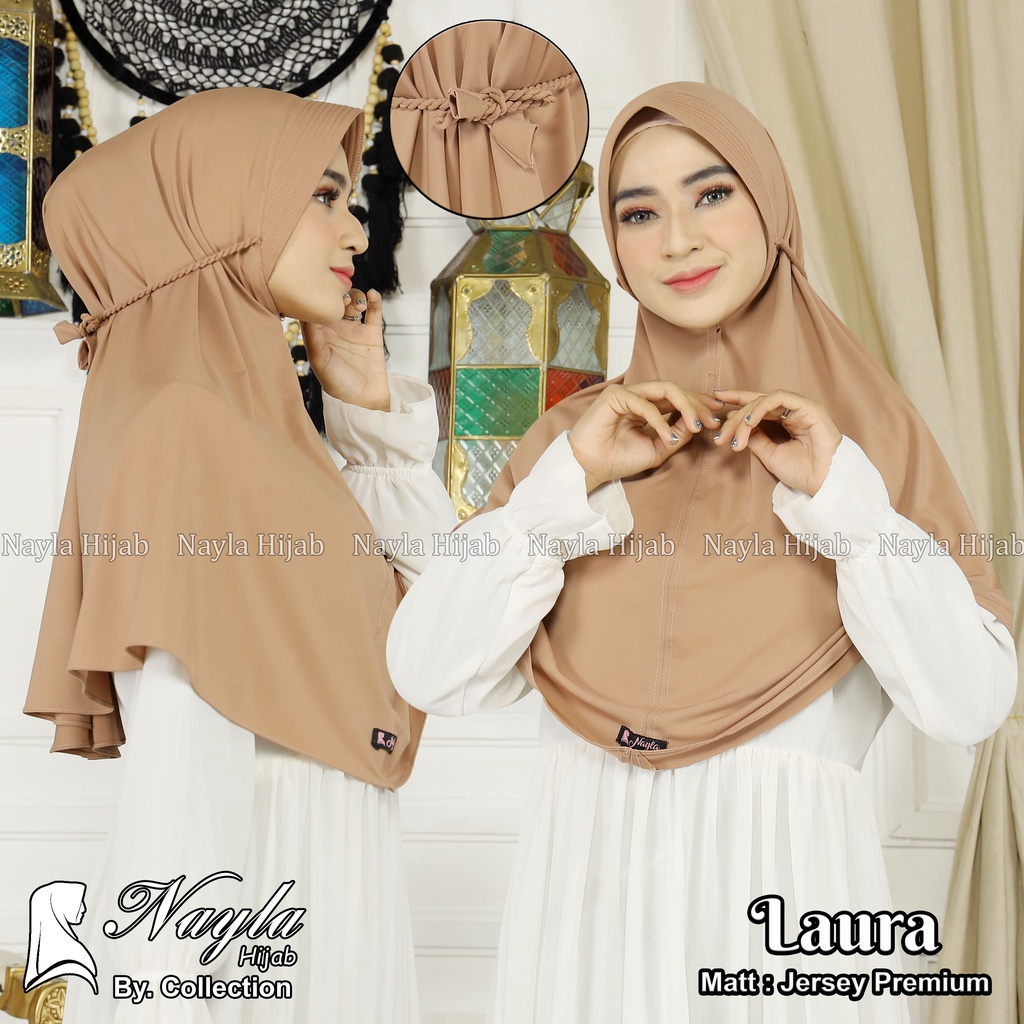 Kerudung Instan Tali Kepang Laura Hijab Instan Jersey Premium Jilbab Terbaru Nayla Hija'b