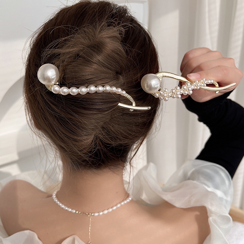 Jepit Rambut Bahan Alloy Aksen Mutiara Dan Berlian Imitasi Gaya Korea Untuk Wanita