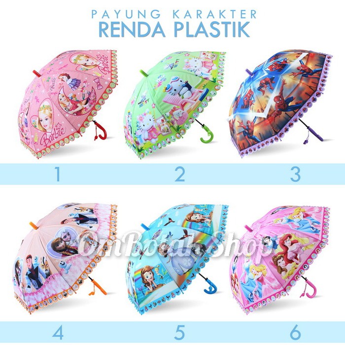 

Terbaru Payung Karakter RENDA plastik dove Frozen Kitty Spiderman Sophia Hello