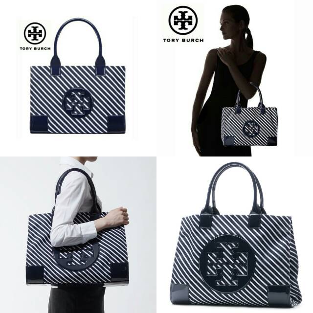 Tas Tory Burch Ella Stripe Nylon Tote Bag Original