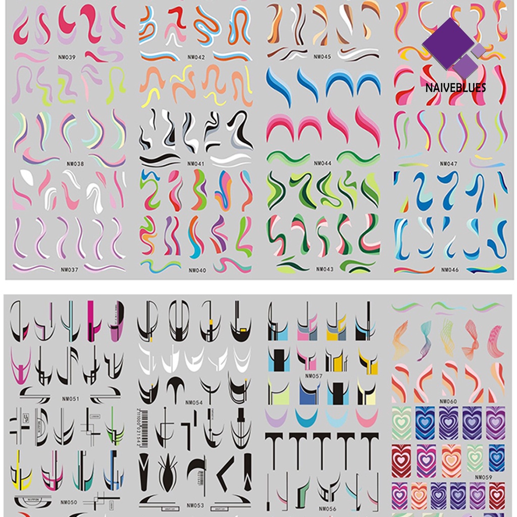 Naiveblue &gt; 3Pcs / Set Stiker Decal Motif Geometri Tahan Air Untuk Dekorasi Nail Art / Manicure