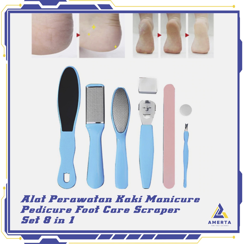 Biutte.co Alat Perawatan Kaki Manicure Pedicure Foot Care Scraper Set 8 in 1