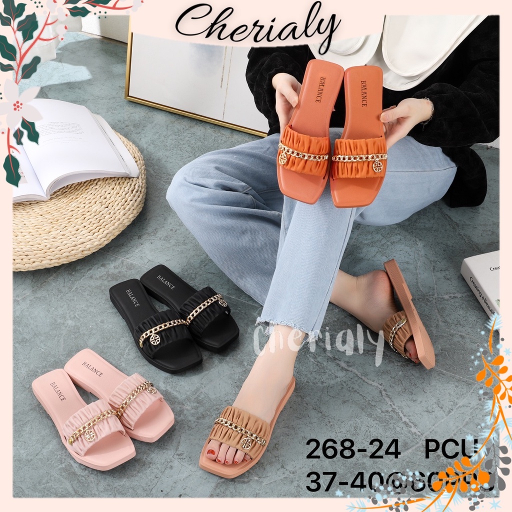 BALANCE Sandal Slop Jelly Wanita Kokop Import Motif Kerut Rantai 268-24 Bahan Karet Empuk Elastis Anti Slip