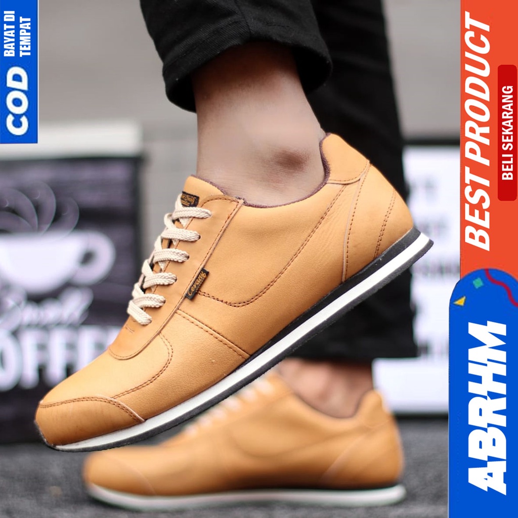 Sepatu Sneakers Kulit Asli Kerja Hitam Pria Santai ABRHM MORLEY