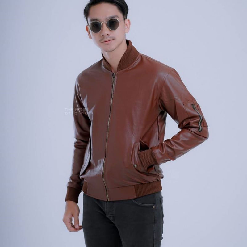 JAKET SEMI KULIT BOMBER/JAKET SINTETIS/JAKET BOMBER PRIA ORIGINAL/JAKET KULIT PRIA