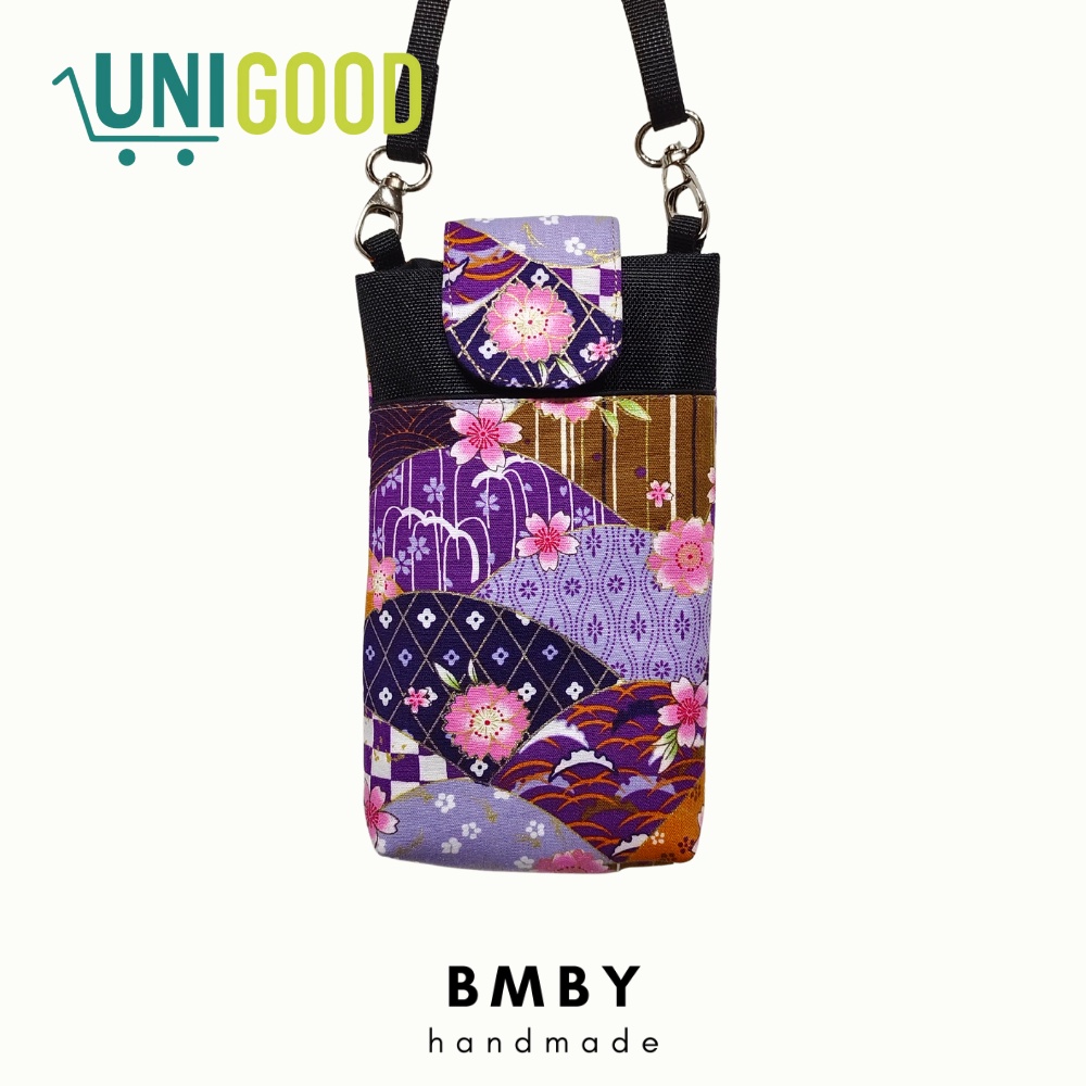 UNIGOOD X BMBY - Fabric Crossbody Phone Bag Handmade Japanese Cotton Handphone Purse Adjustable Strap Sling Bag Mini Tas HP Kain Jepang