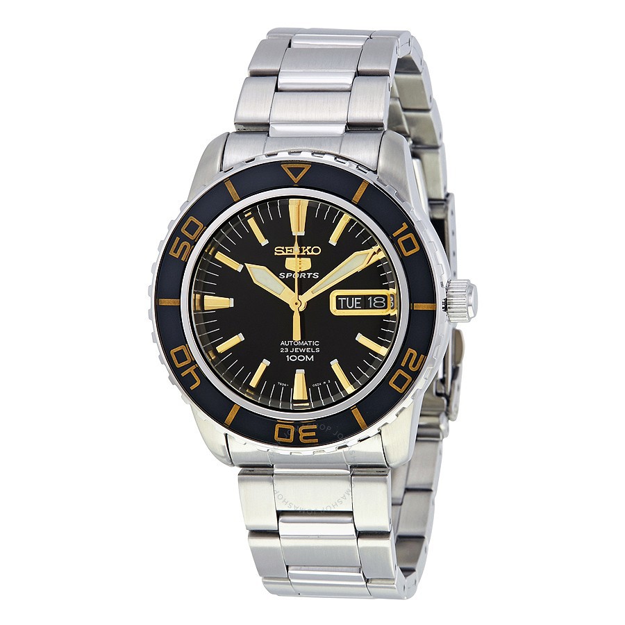 Seiko 5 Sports SNZH57K1 Gold TOne Marker on Black | Jam Pria SNZH57
