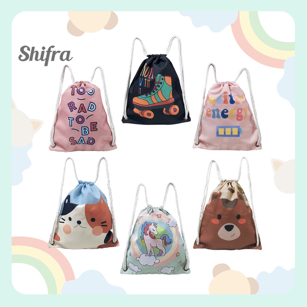 TAS SERUT STRING BAG WANITA GAMBAR KARAKTER UNICORN BEAR CAT LUCU UNIK SHIFRA
