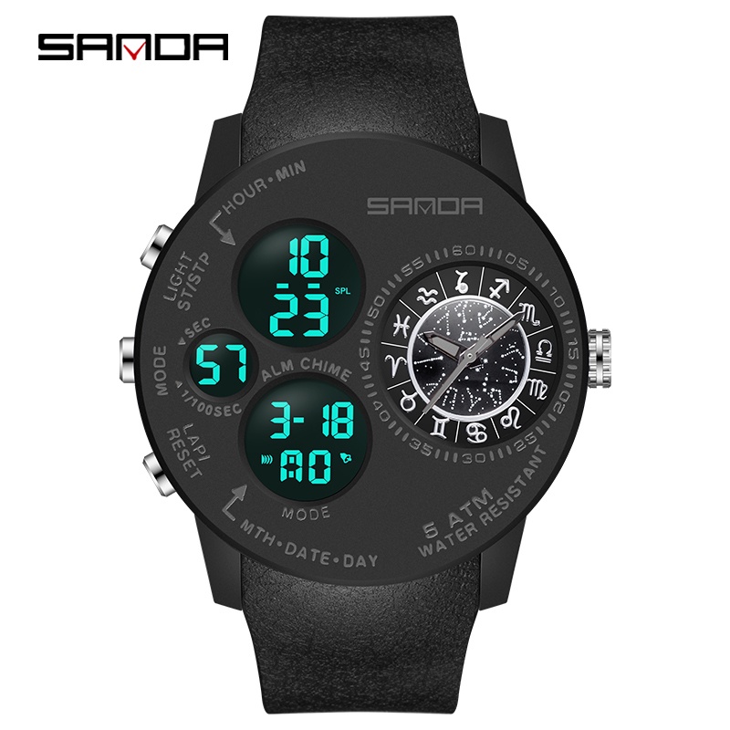 SANDA 6036 Jam Tangan Pria Digital Analog Tali Rubber Dual Time Anti Air WATCHKITE WKOS