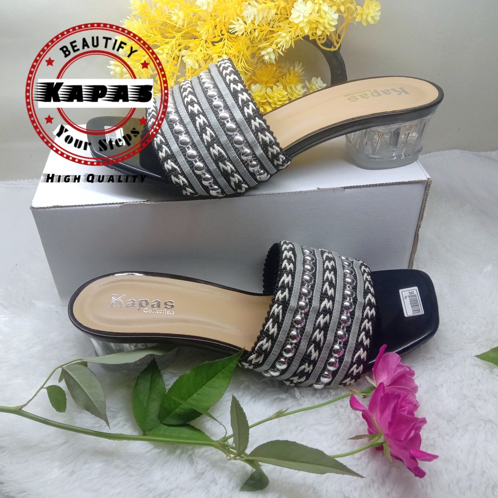 Sandal Hak Kaca Kokop Rajut Kenong Cantik Terbaru Ks064