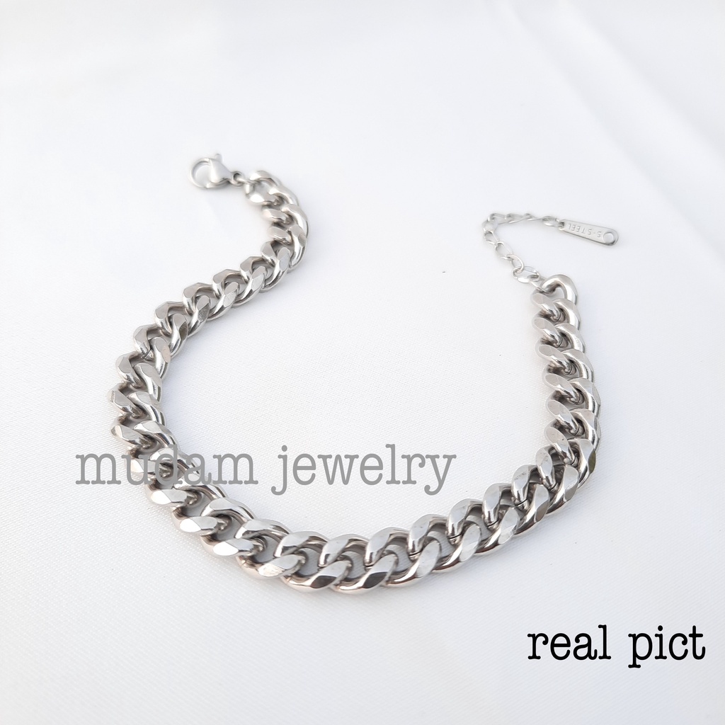 Gelang Tangan Untuk Pria dan Wanita Rantai Lebar 0,8cm Titanium Model Polos