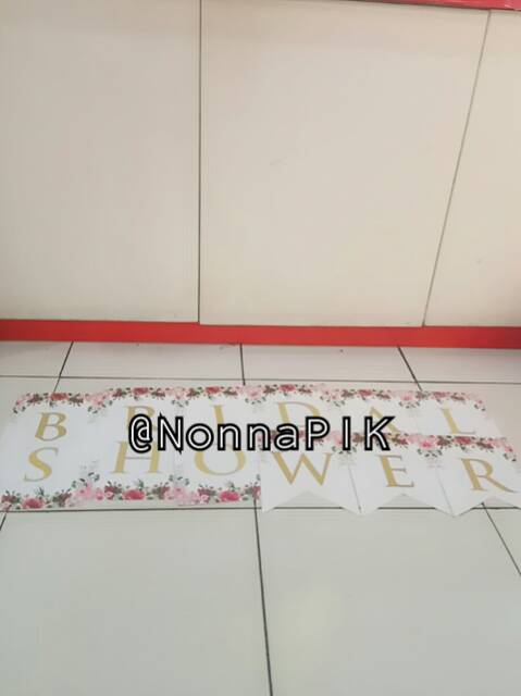 Banner Anniversary Tulisan Happy Wedding dan Bridal Shower Party