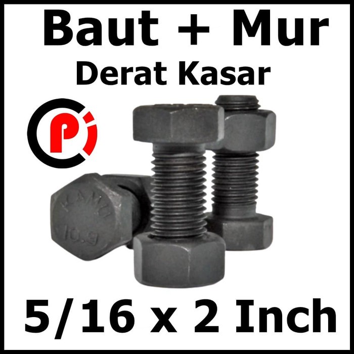 Per Set Baut Plus Mur Derat Kasar Ukuran 5/16 x 2 Inch