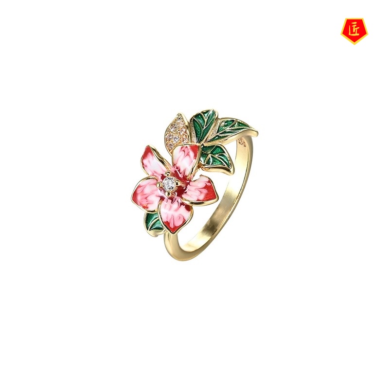 [Ready Stock]Women's Elegant and Exquisite 18K Gold Earrings Flower Ring Set