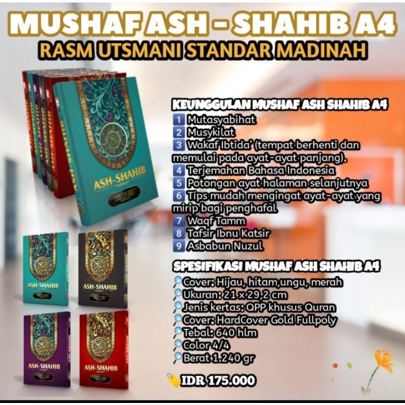 Alquran Ash-Shahib Ukuran A4(besar) Alquran Rasm Utsmani Madinah Terjemahan, Waqaf & Ibtida