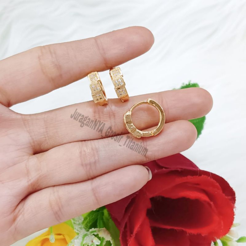 Anting Titanium Jepit Full Mata Elegant Super Cantik Anti Karat