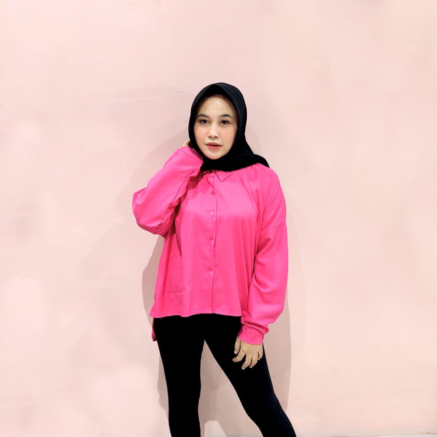 Tq88indonesia Fashion Baju Kemeja Pingguin Wanita Terbaru / Korean Oversize Shirt Ae Ri / Hem  / Kem Polos / Ootd / Outfit Kasual Kekinian