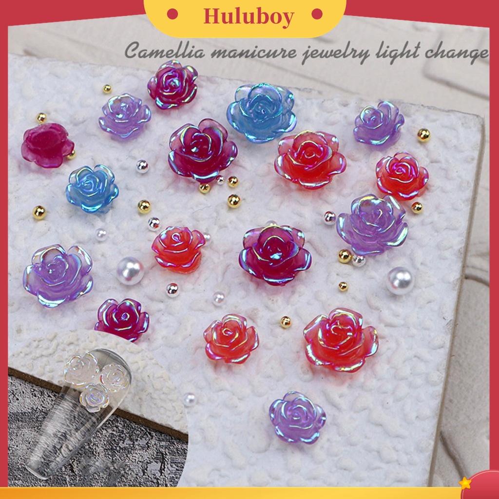 Huluboy Huluboy♡ 50pcs / Set Bunga Camellia Photochromic Berlian Imitasi Untuk Dekorasi Nail Art