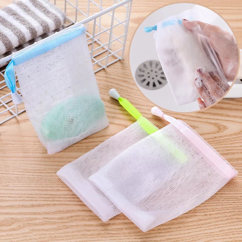 Tas Serut Jaring Busa Sabun Batang Gelembung Sarung Tangan Mandi Tas Jaring Gelembung