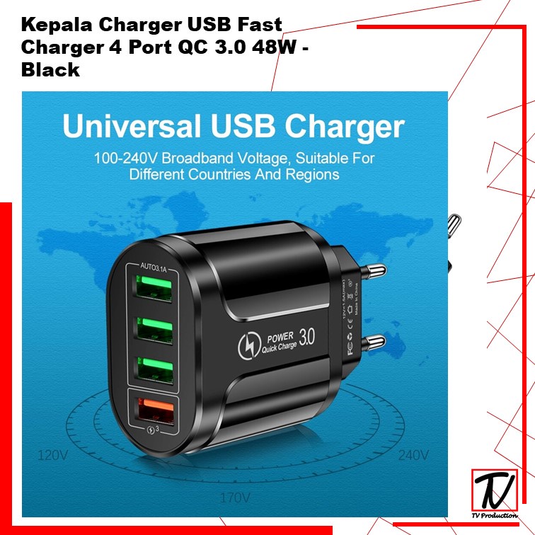 Adaptor Quick Charger USB Fast Charger 4 Port QC 3.0 48W