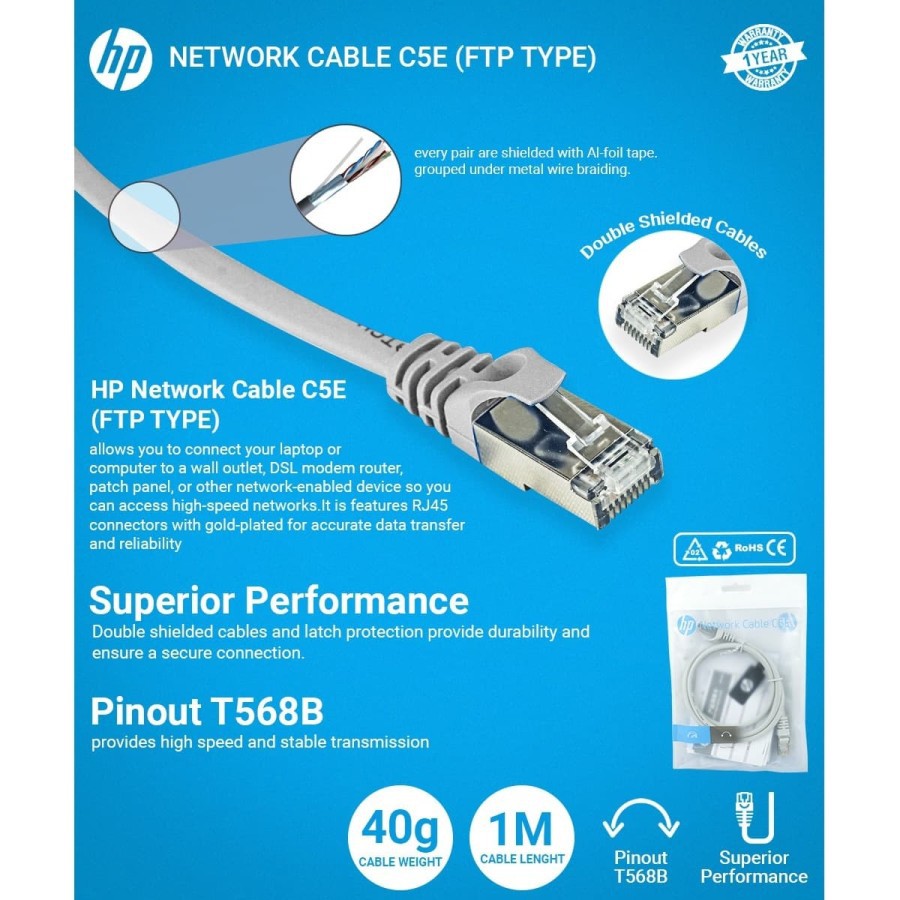 Cable lan Hp cat 5 5e 10/100Mbps 100Mhz network dhc-c5e-ftp 3m - kabel internet rj45 3 meter patch cord