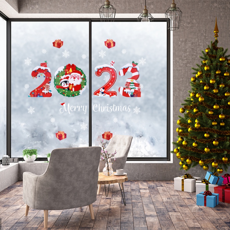 2023 Stiker Dinding / Jendela Desain Merry Christmas Bahan PVC Untuk Dekorasi Rumah