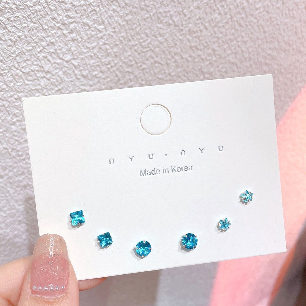 6pcs / Set Anting Tusuk Bentuk Bintang / Geometri Aksen Zircon + Berlian Imitasi Untuk Perhiasan Wanita