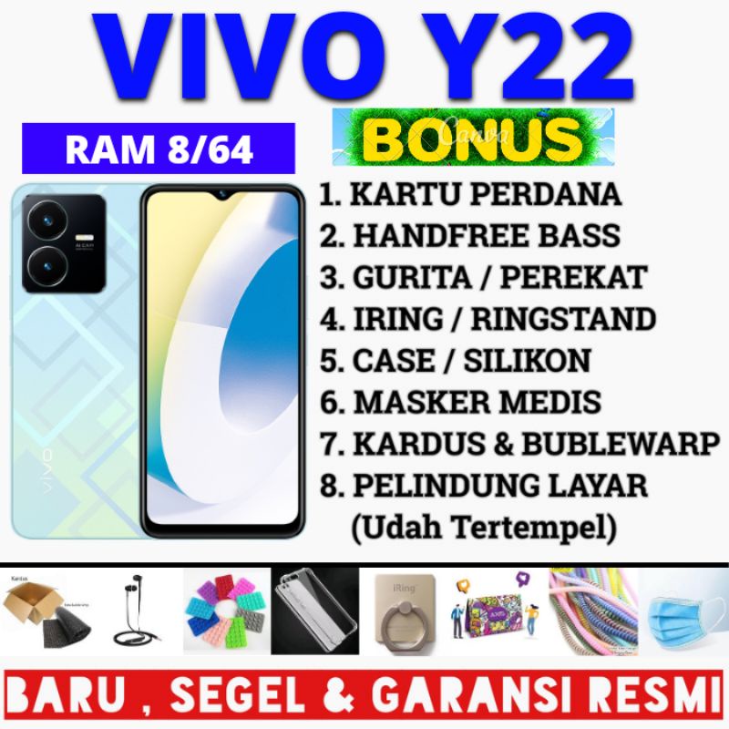 HP VIVO Y22 8/64, RAM 8 (4+4extended) 64 , GARANSI RESMI , SEGEL HANDPHONE , No Repack 8/64 , 4 64 Flashsale