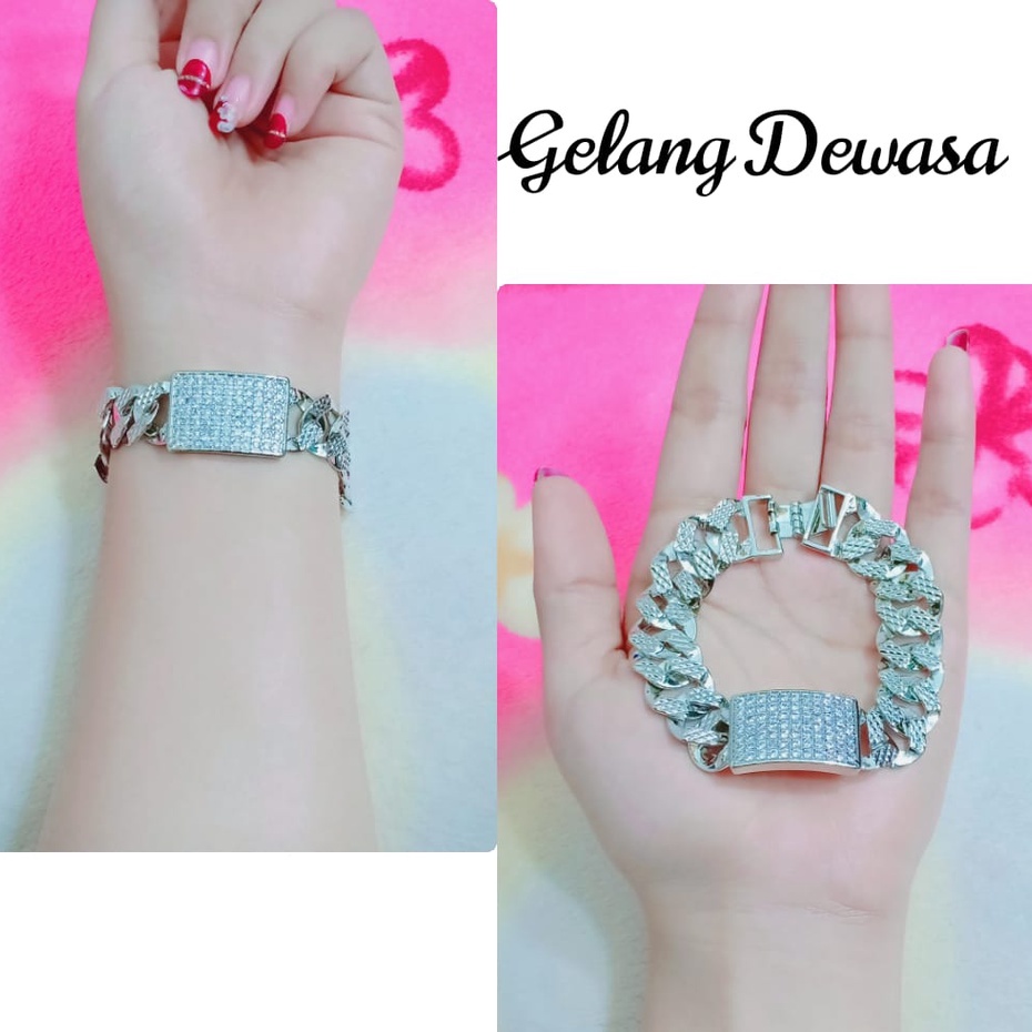 Gelang Sisik Naga Plat Silver Lapis Mas Putih