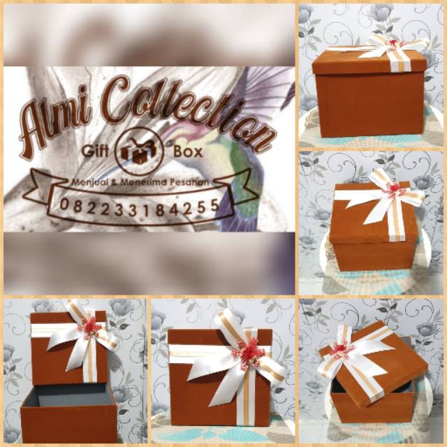 

Kotak Kado/Gift Box Full Lapisan Bludru Coklat Doubel Pita Satin&Bunga