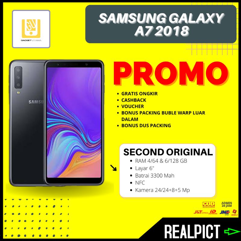 Handphone Hp Second Bekas Seken Murah Samsung Galaxy A7 2018 RAM 4/64 6/128 Original Ek Garansi SEIN IMEI Terdaftar Siap Pakai Mulus Nominus