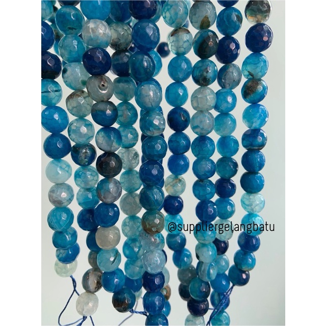 batu AQUAMARINE SERAT BIRU TUA 10mm cutting bahan BLUE FACETED STONE