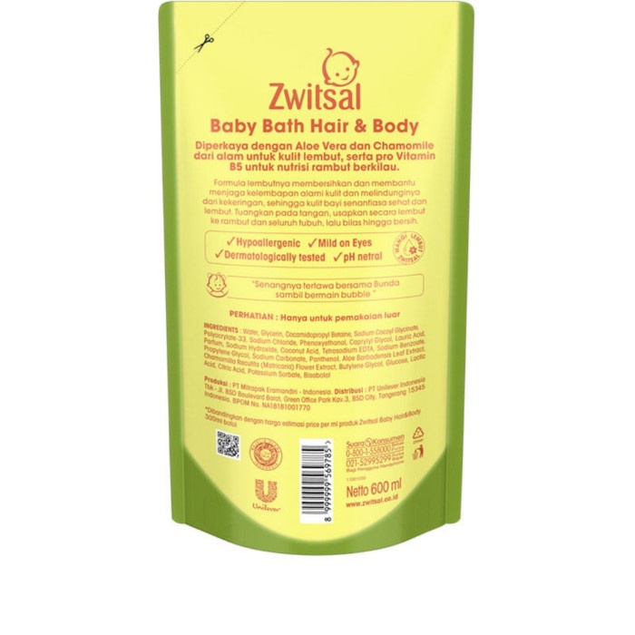 Jual Nikmati Zwitsal Natural Baby Bath 2 In 1 Hair&Body 600Ml Sale ...