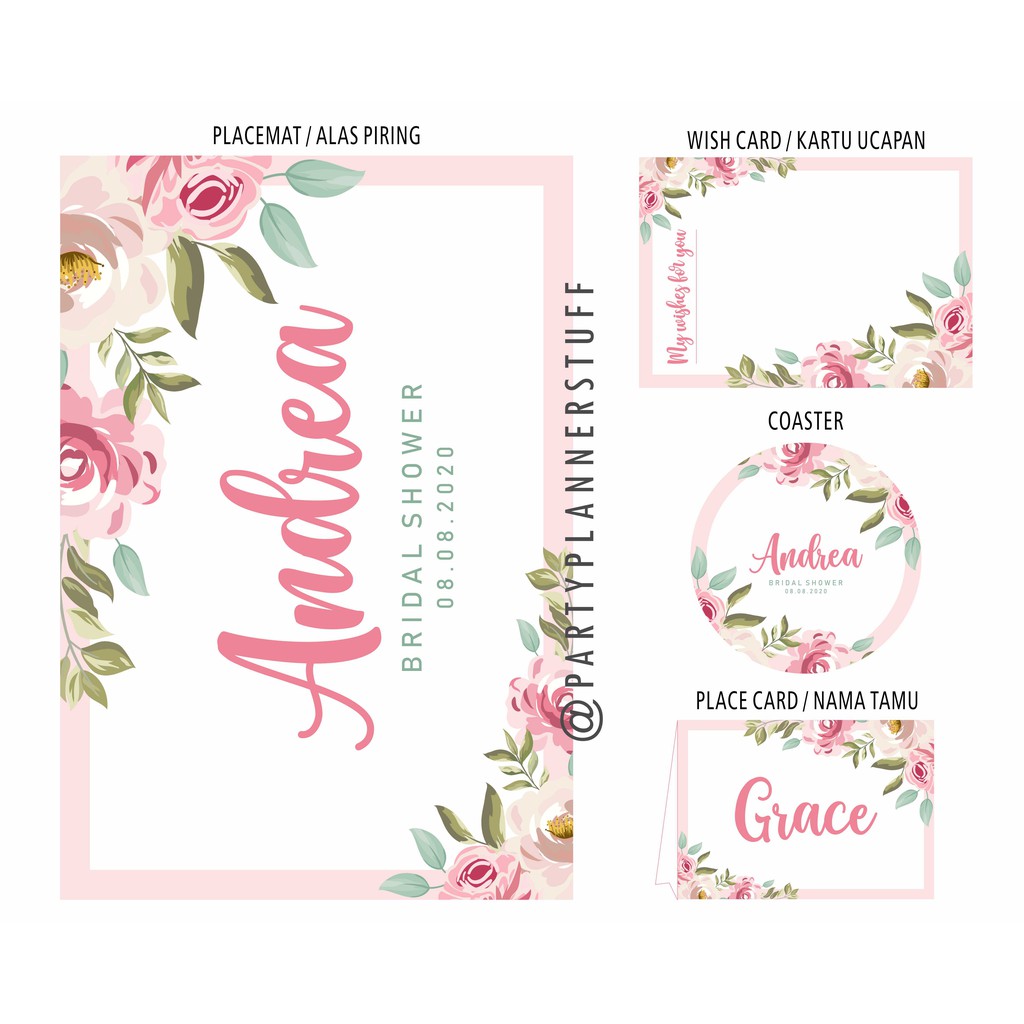 Bridal shower decor meja floral pink baby shower bachelorette party tasyakuran aqiqah anak decor