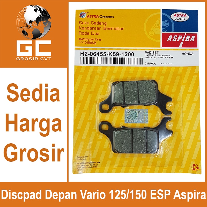 Aspira Kampas Rem Discpad Depan Honda Vario  Genio 125/150 ESP Genio Deluxe 110 H2-06455-K59-1200