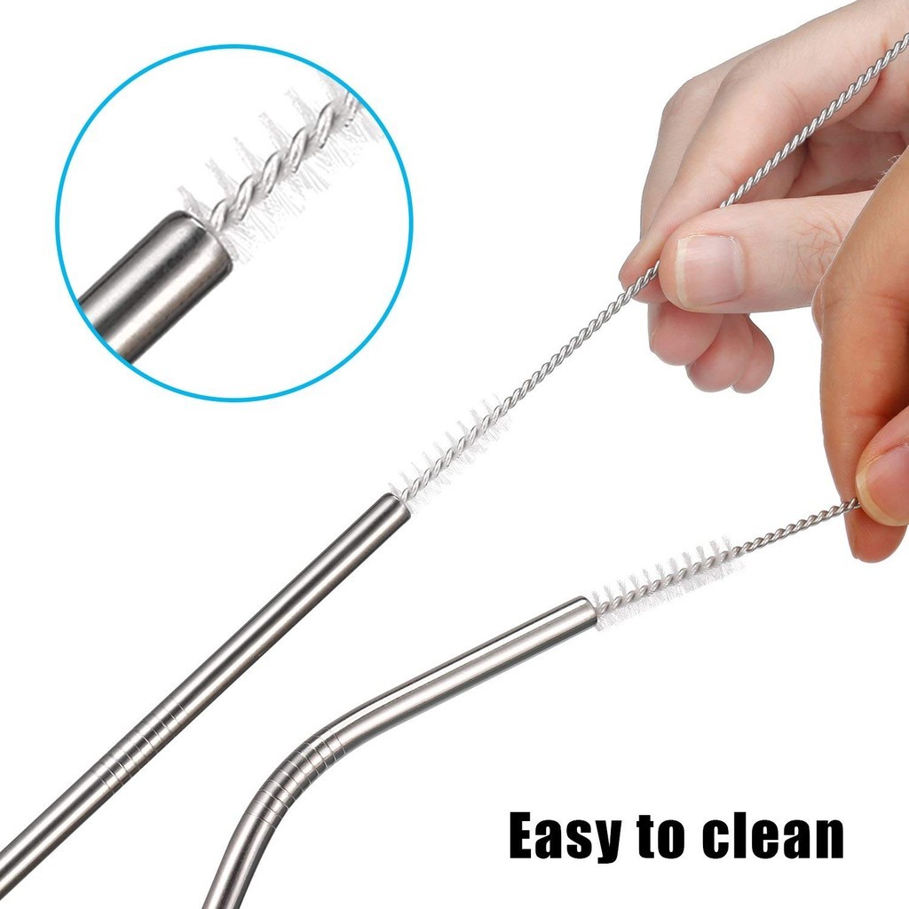 [COD/Bayar di Tempat]Stainless Steel Metal Drinking Straws Straight/Bent Reusable Washable + Brushes