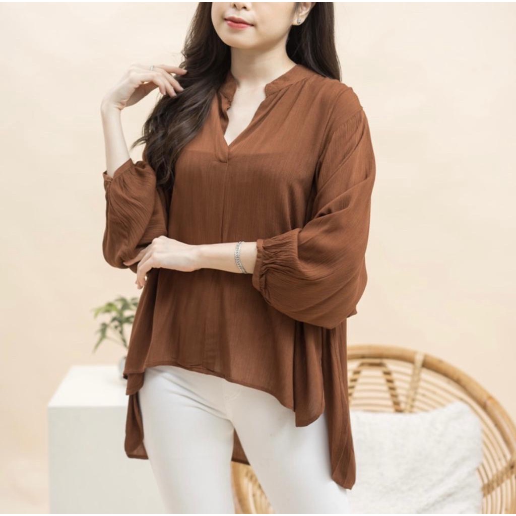 Kameja MSMO Sakura Vneck Shirt Blouse Kemeja Oversize / Kemeja Kantor / Kemeja Korea / Kemeja Oversized / Atasan Wanita /kameja wanita/kameja