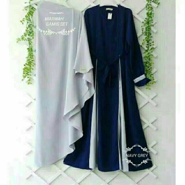 Marwah syari set khimar - gamis syar'i bahan moscrepe - gamis jumbo size S M L XL