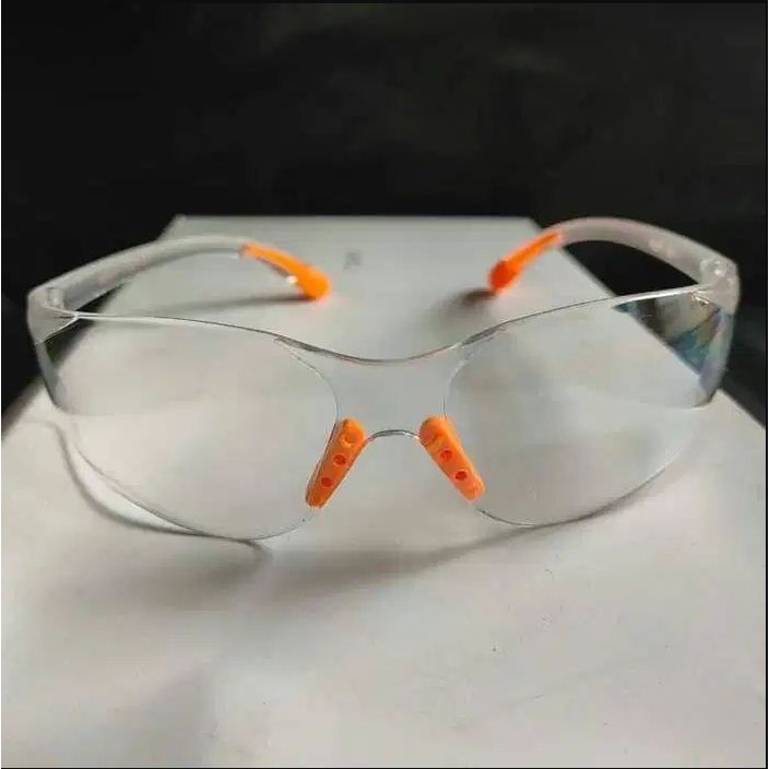 Kacamata Safety Tukang Las Fashion Clear Bening Kerja Medical Lab Kaca Mata Kombinasi Warna Orange