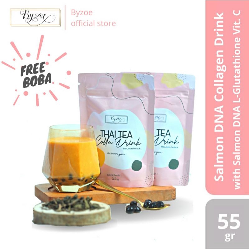 Byzoe 2in1 Whitening and Sliming Salmon DNA Collagen Tea with Gluthatione and Vitamin C minuman pencerah Kulit